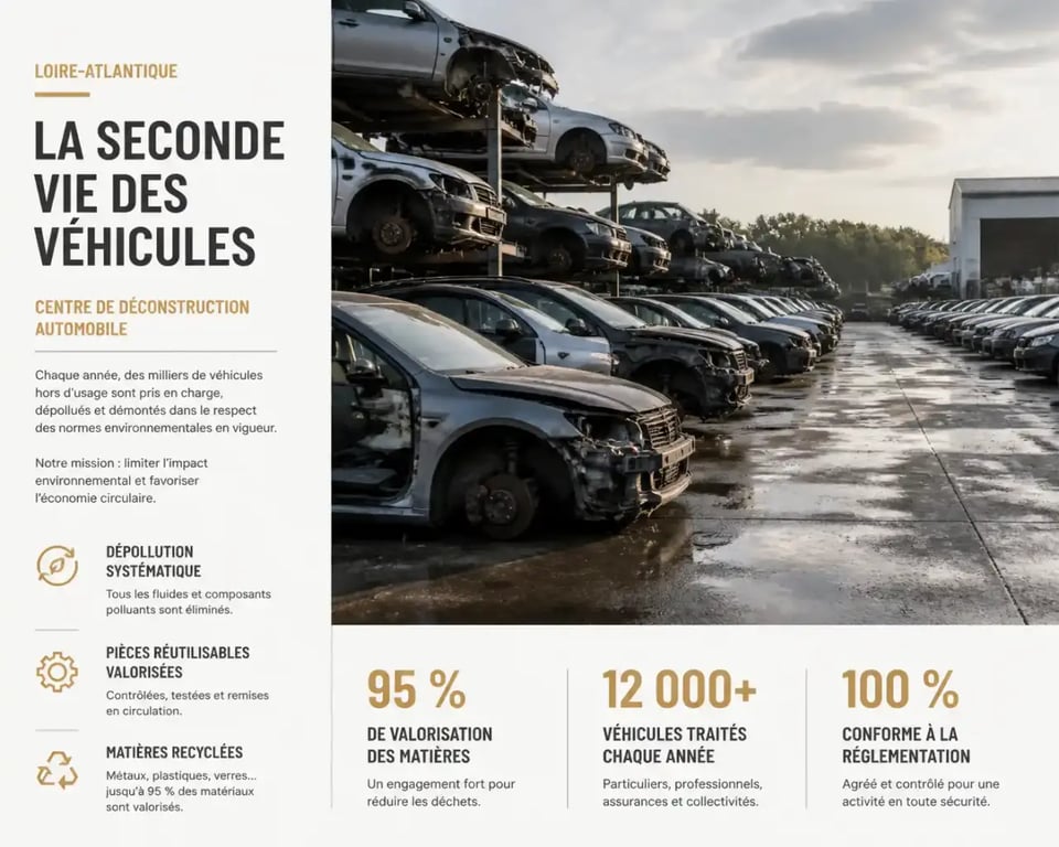 Cour de déconstruction auto Brochard avec véhicules hors d'usage à Saint-Colomban