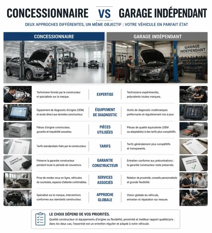 Comparaison entre concessionnaire et réparateur automobile indépendant pour l'entretien de votre véhicule