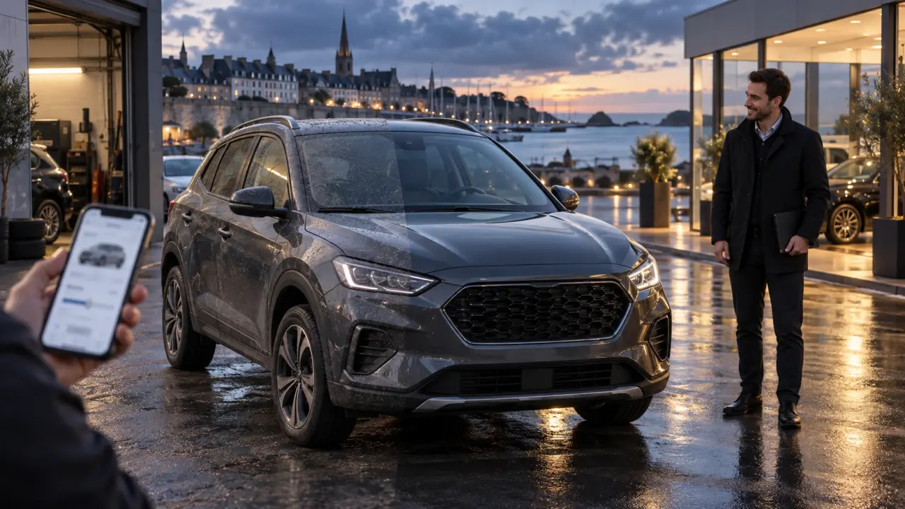 Conseiller automobile réalisant l'estimation d'une voiture à Vannes