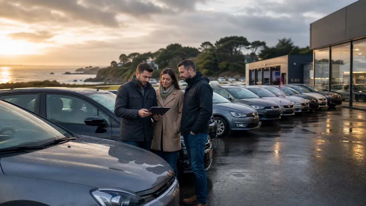 Voiture d'occasion mise en valeur dans un showroom automobile moderne