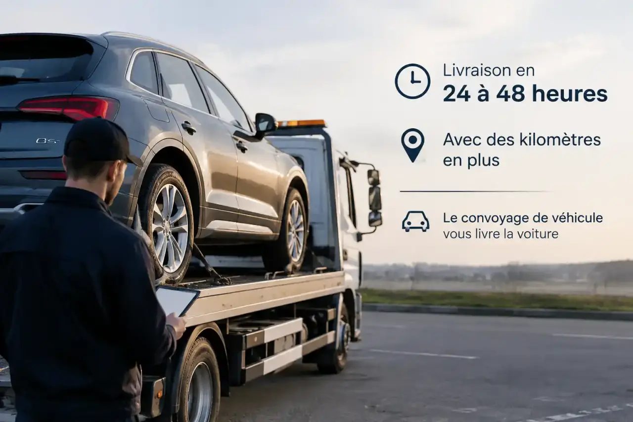 Le convoyage de véhicule livre la voiture en 24 à 48 heures, avec des kilomètres en plus