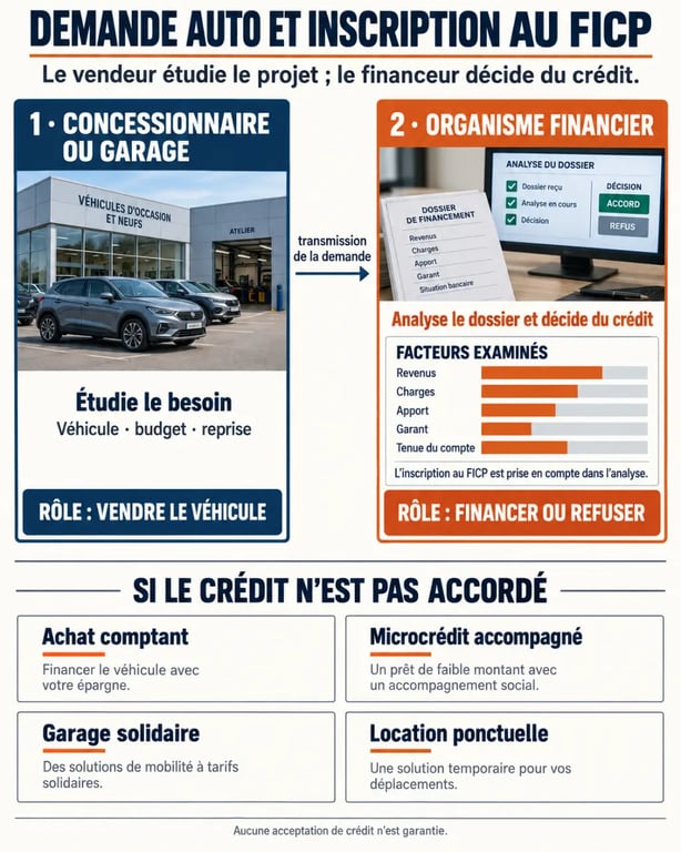 Concessionnaire qui accepte les FICP : parcours entre vendeur, financeur et solutions alternatives