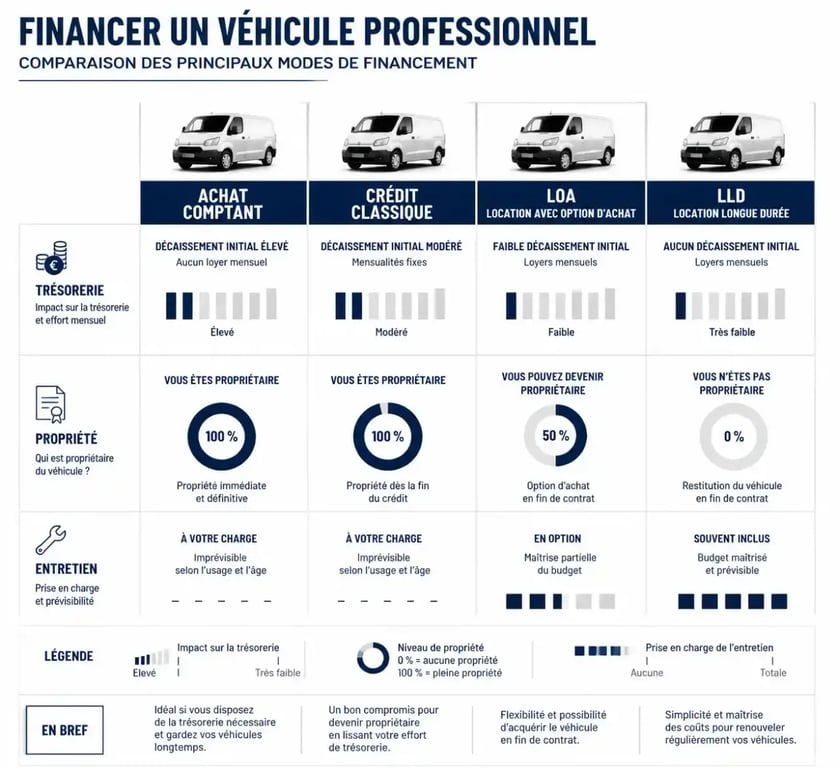 Tableau comparatif des modes de financement pour achat véhicule professionnel