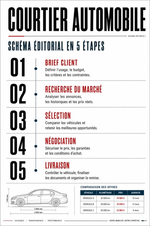 Courtier en automobile en 5 étapes de la demande à la livraison