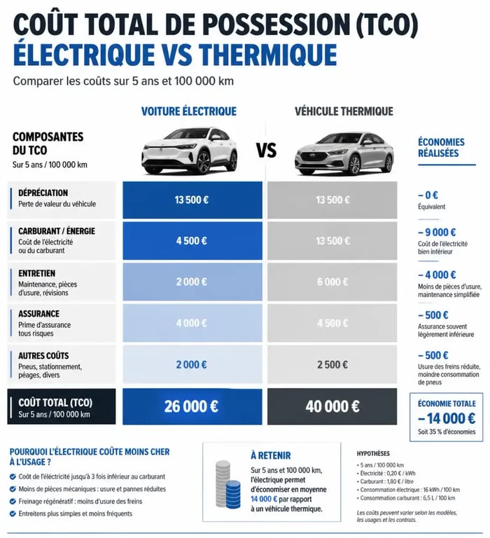 Comparaison du coût total de possession (TCO) pour une lld voiture électrique