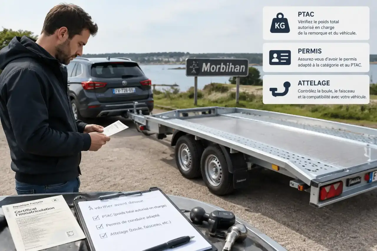 Louer un plateau porte-voiture dans le Morbihan : vérifiez le PTAC, le permis et l’attelage