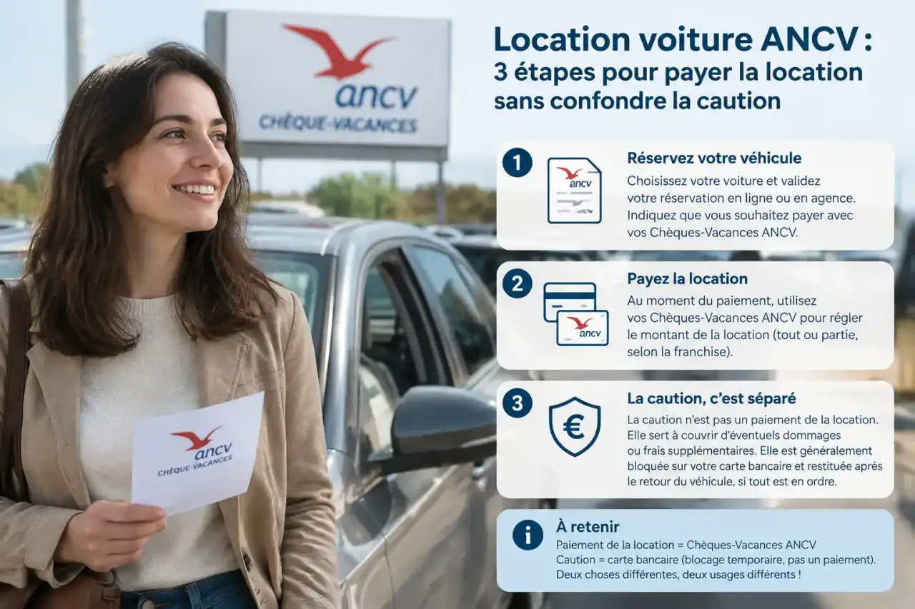 Location voiture ANCV : 3 étapes pour payer la location sans confondre la caution