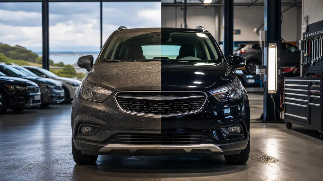 Voiture d'occasion reconditionnée dans un showroom moderne