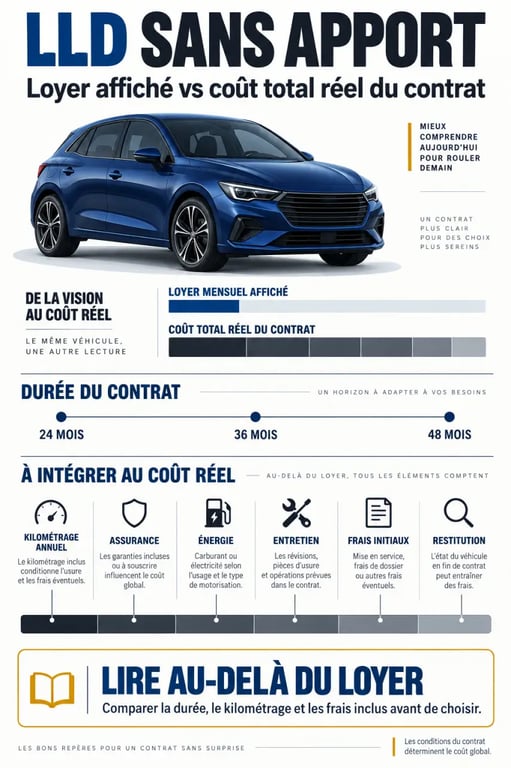 Infographie sur les meilleures offres LLD sans apport et le coût total d’un contrat