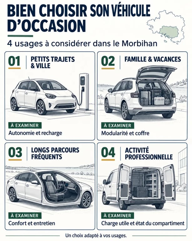 Infographie pour une vente vehicule occasion morbihan selon les usages et les points de vigilance