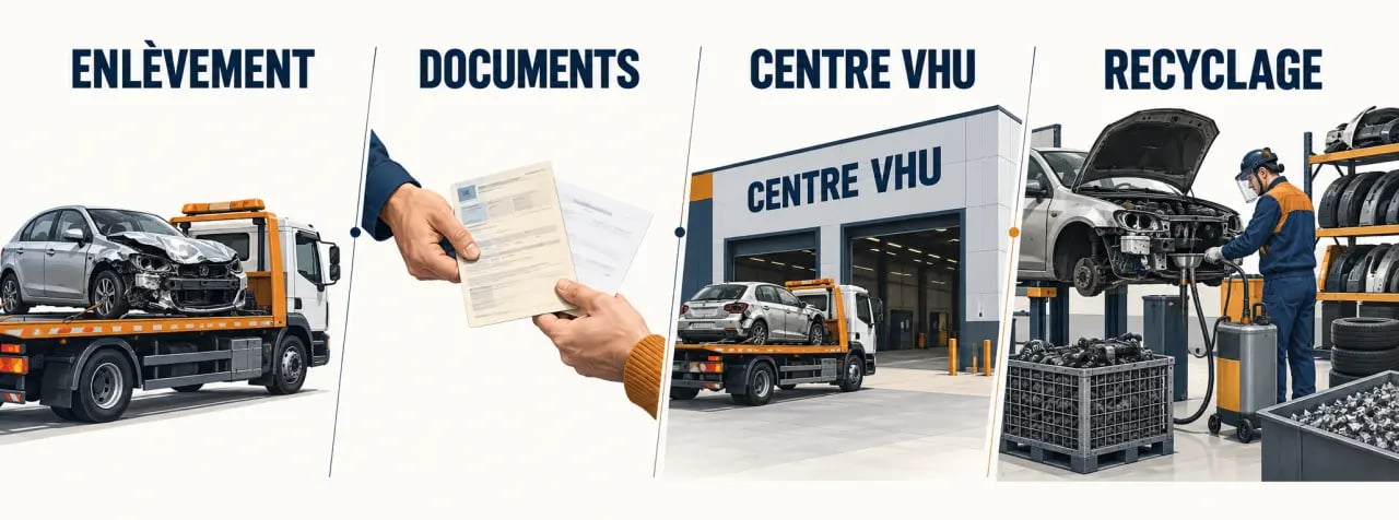 Enlèvement d’épave Carecolo : étapes des documents au centre VHU et au recyclage