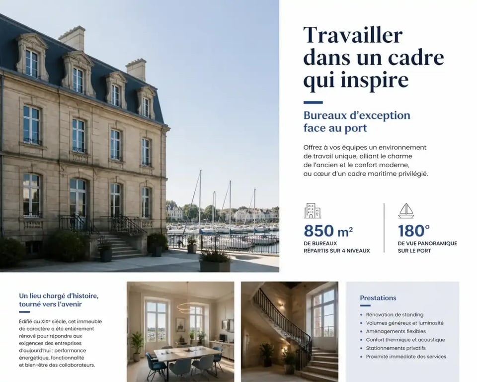 Bureau à louer avec vue sur le port de Vannes, immeuble au cachet ancien